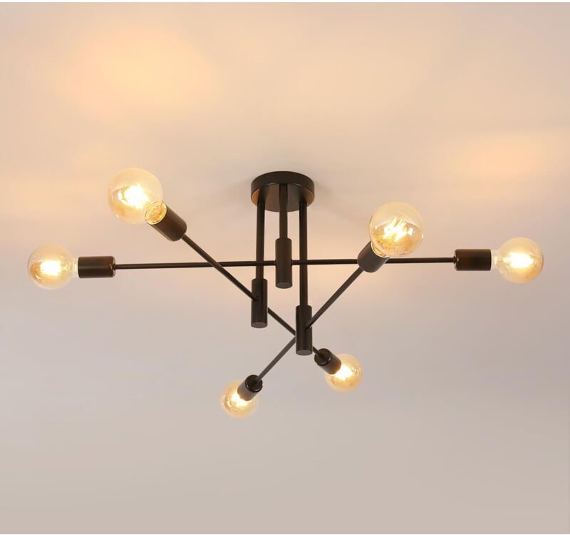 GOECO Industrieller Deckenleuchter, 6 Lichter Sputnik Vintage Pendelleuchte, Moderne Deckenleuchte aus Metall E27 Basis ...