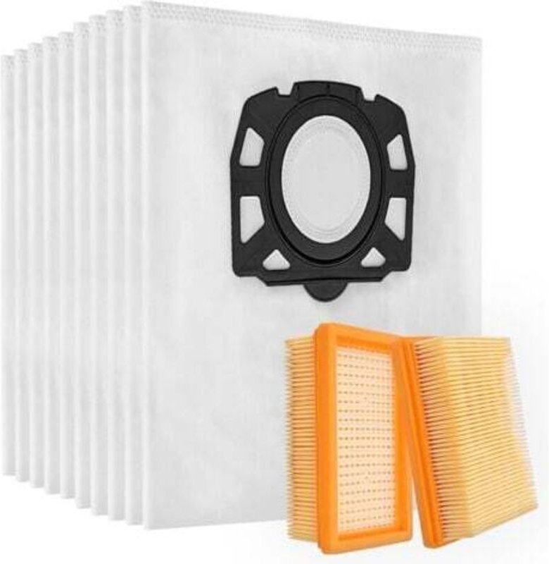 Set mit 10 Staubsaugerbeuteln und 2 Filtern für Karcher WD4 WD5 WD6 MV4 MV5 MV6