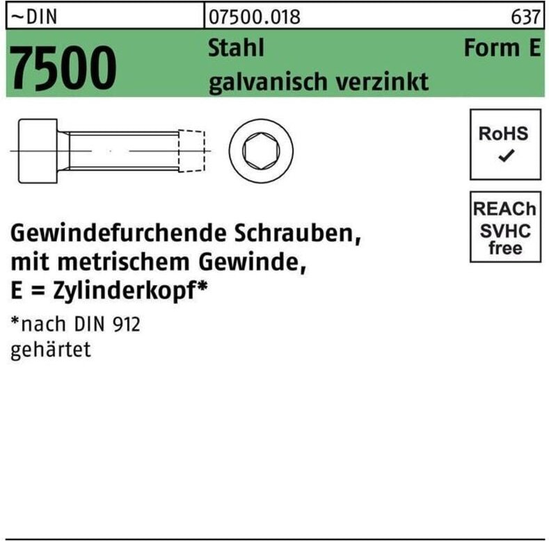 Thumbnail - DIN 7500 Form E Gewindefurchende Zylinderkopfschraube VG M4x30 Stahl galvanisch verzinkt ISK 1000 Stk