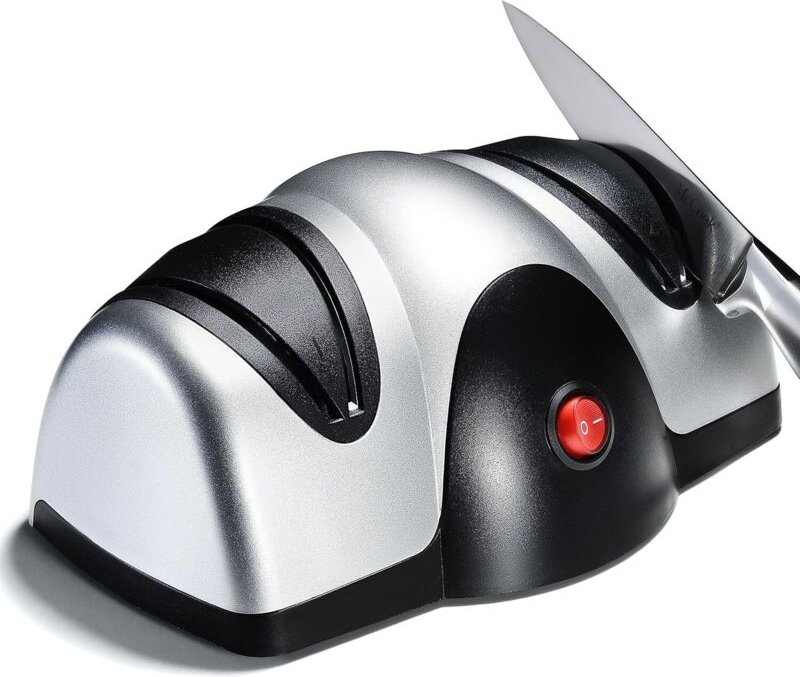 Sjqka - Elektrischer Küchenmesserschärfer – 2-stufiger Schärfer mit Saphir-Schleifrad – Klingenreparatur, Restaurierung,...