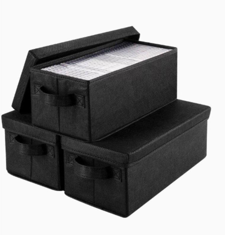 3er-Set CD/DVD-Aufbewahrungsboxen (36 Discs) mit Griff, waschbarem Stoffbezug und Deckel, Schwarz