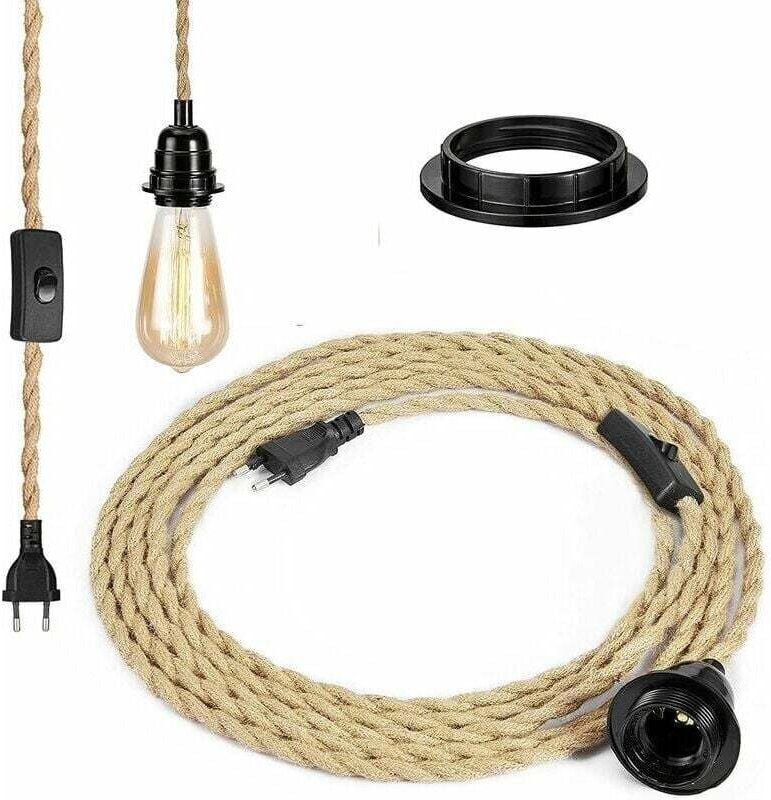 Seil-Kronleuchter, Retro-E27-Fassung mit 4,5 Meter Stromkabel und Schalter, für Seil-Pendelleuchte (Glühbirne nicht im L...