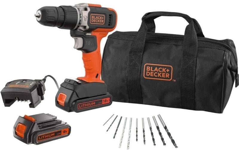 Black&decker - black+decker BCD003BA10S Akku Schlagbohrschrauber 18V 2 Akkus Zubehör 10-tlg Werkzeugtasche