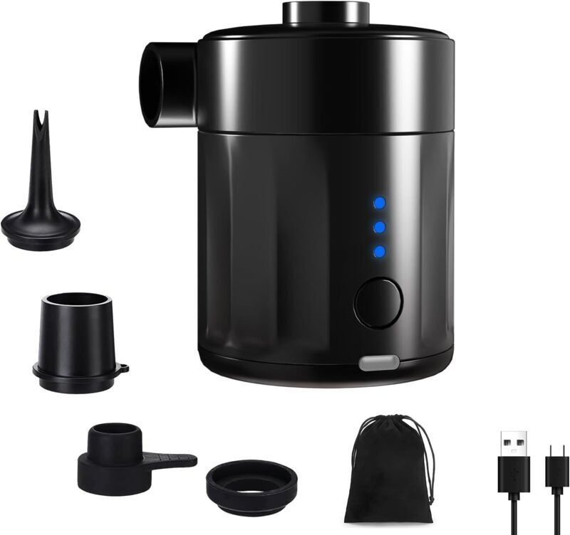 Tragbare elektrische Luftpumpe für Aufblasartikel. Elektrische Luftpumpe für aufblasbare Matratzen – 2-in-1-Minipumpe mi...