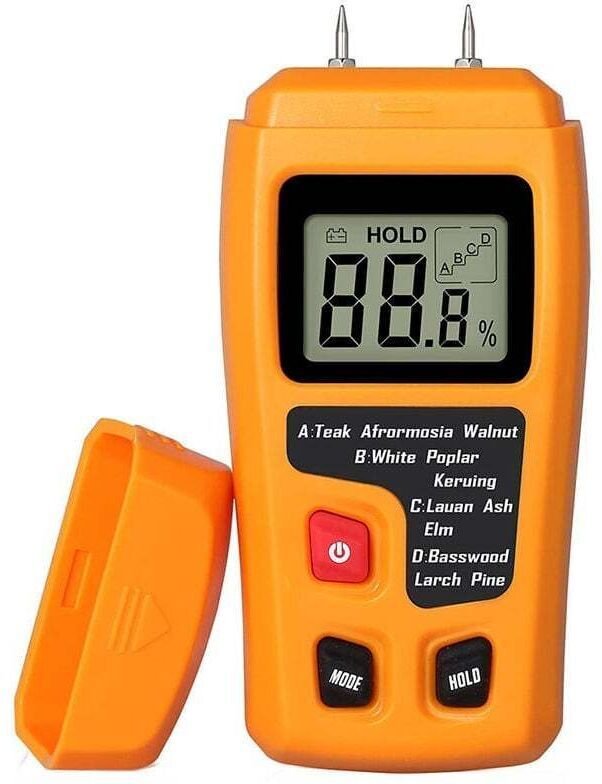 Tragbares Holzfeuchtemessgerät, LCD-Feuchteanzeiger zur Messung des Feuchtigkeitsgehalts von Brennholz und Papier.