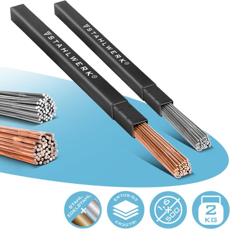 STAHLWERK Schweißstäbe WIG Set Stahl und Edelstahl 1,6 mm x 500 mm je 1 kg