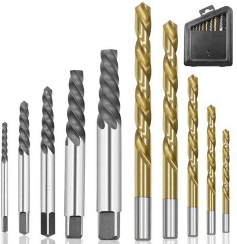 Set mit 10 Linksgewinde-Schraubenausdrehern aus Kobalt mit vergoldetem Metallgehäuse, Ausdreher für abgebrochene Schraub...