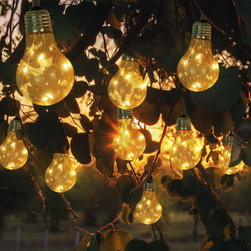 Thumbnail - Led Solar Lichterkette Aussen 10x Glühbirnen Lichterkette Außen Solar Balkon Deko, Hanfseil, led 3 Watt warmweiß, l 570 ...