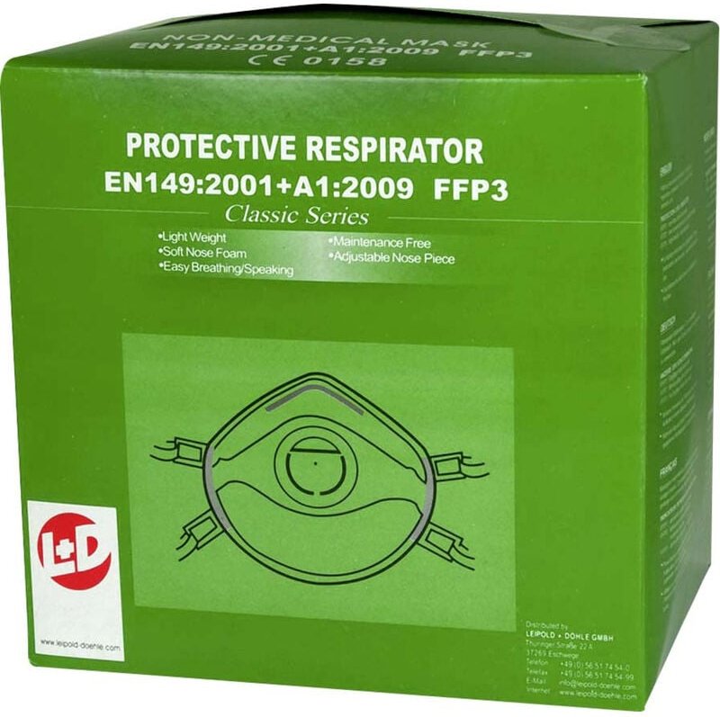 Leipold Doehle 26184 Feinstaubmaske mit Ventil FFP3 d 10 St. en 149:2001, en 149:2009 din 149:2001,
