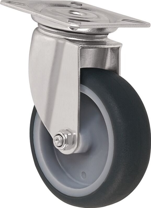 Lenkrolle Rad-Ø 50 mm grau Tragfähigkeit 50 kg mit Anschraubplatte Thermoplast. Elastomer 95° Shore A