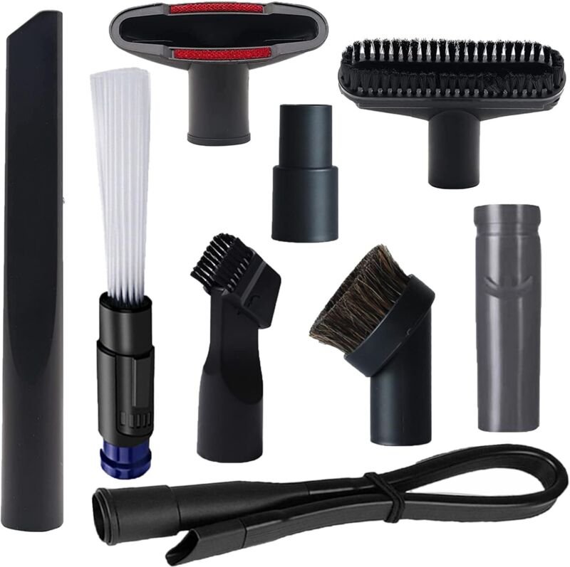 9-teiliges Staubsaugerbürstenset mit 1 1/4 Zoll bis 1 3/8 Zoll Schlauchadapter und Adapter für Dyson V6, Bürstenset für ...