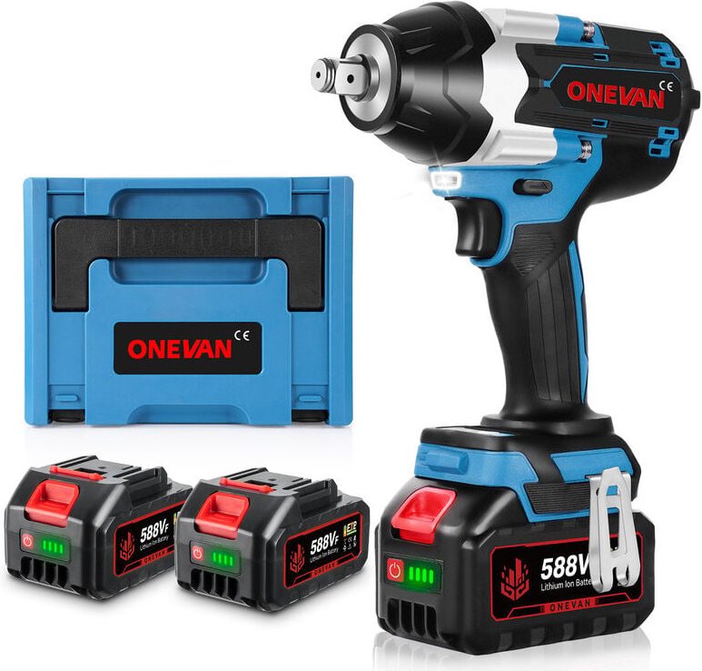 Onevan - 1800N.M Chiavi a impulsi avvitatore a percussione elettrico senza spazzole ad alta coppia con 2 Batterie