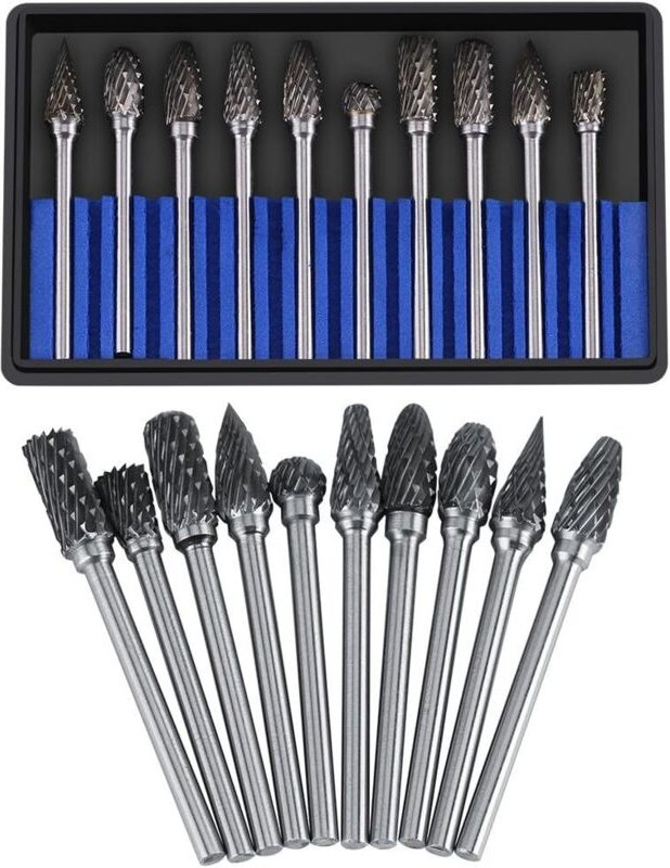 10-teiliges Hartmetall-Fräserset, Rotationsfeilen, Wolframstahl-Schneidkopf, Durchmesser für 3-mm-Fräser, 6-mm-Schaft, B...