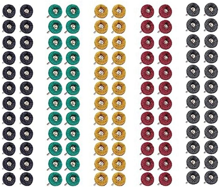 120-teiliges Polierset mit Schleifscheiben, gebürsteter Schleifkopf aus Nylonfaser, Körnung 80/150/240/600