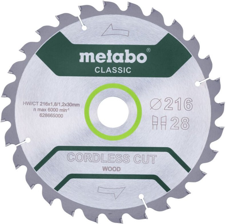 Sägeblatt 'cordless cut wood - classic', 216x1,8/1,2x30 Z28 wz 5° /b - Metabo
