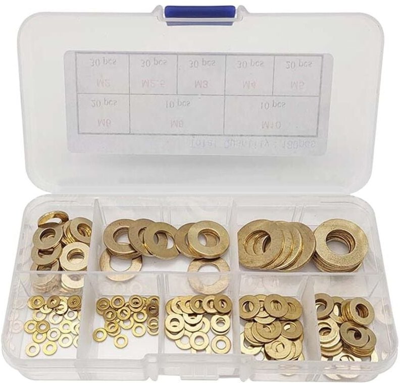 it Messing-Unterlegscheiben-Set mit Kunststoffbox, M2/M2,5/M3/M4/M5/M6/M8/M10 (180 Stück)