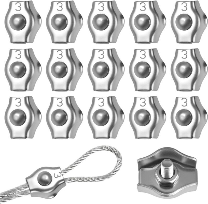 15 Stück Stahlseilklemmen für 2 mm und 3 mm Drahtseile, Edelstahlseilklemmen M3, Edelstahlseilklemmen 304, Edelstahlseil...