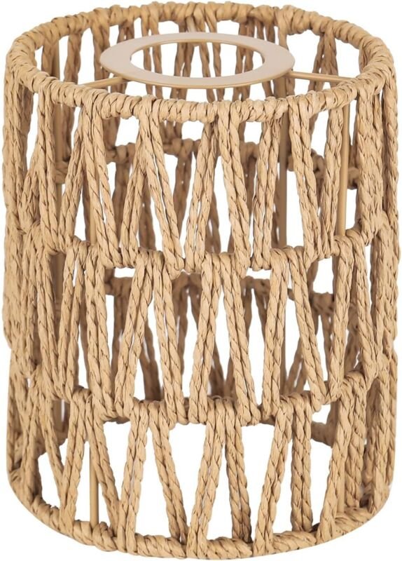 Deckenlampenschirm, Rattan-Deckenlampenschirm H 15 cm, Boho-Stil, für E27/E26 Pendel-/Stehleuchten