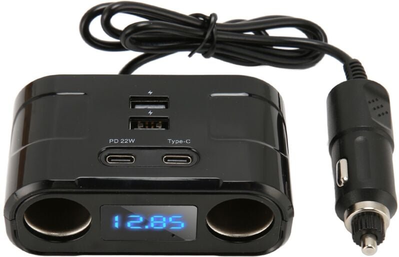 Verteiler für Zigarettenanzünder im Auto, multifunktionaler Überspannungsschutz, USB-Typ-C-Ausgangsanschluss für Telefon...
