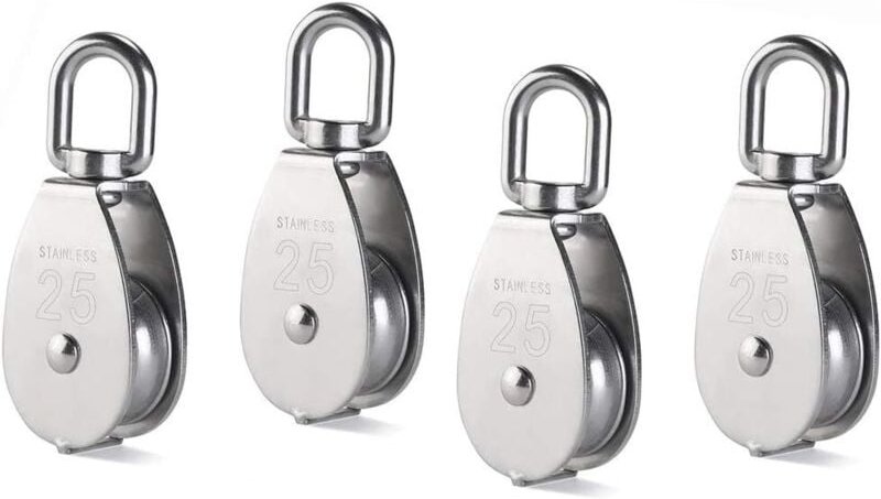 M25 Einzelflaschenzug, Flaschenzugrolle aus Edelstahl 304, Kranwirbelhaken, glattes Drahtseil, Tragkraft 331 lb/150 kg, ...
