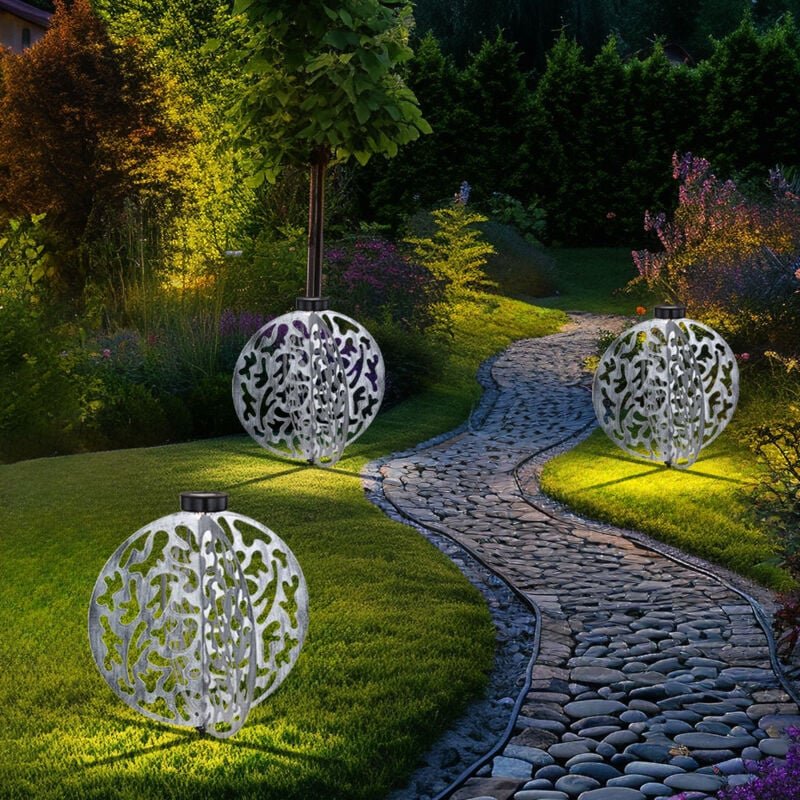 Solarlampe silber Terrassenleuchte Reto Außenlampe, led Steckleuchte Gartendeko antik Balkon, Metall matt rund, 1x led 3...
