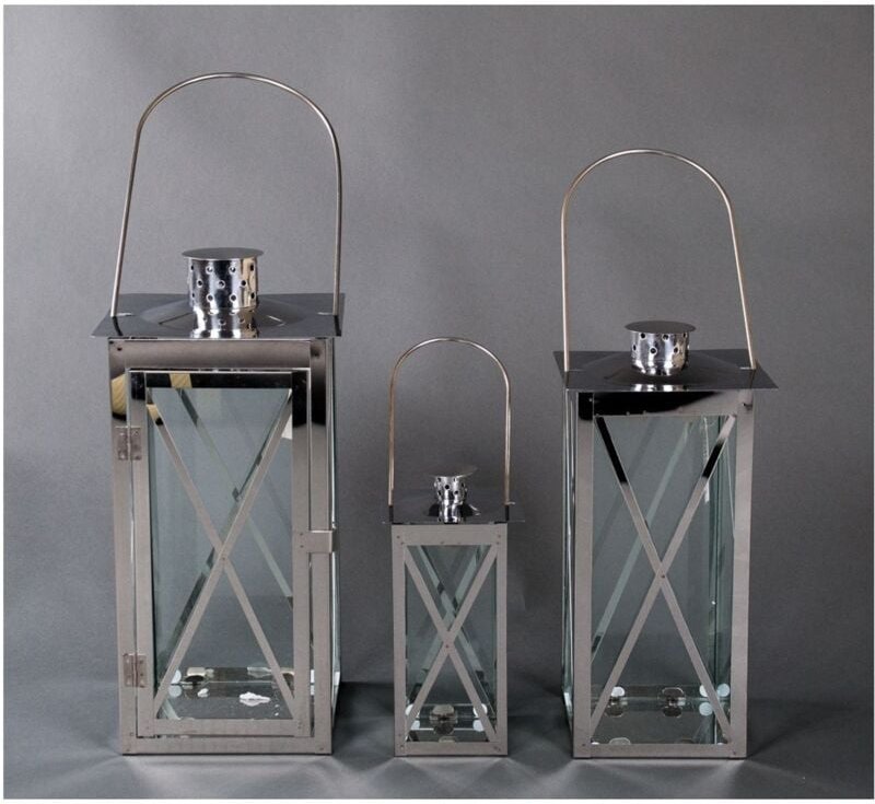 Buri - Edelstahl Laternen 3er-Set Gartenlaterne Terrassendeko Windlicht Kerzenhalter