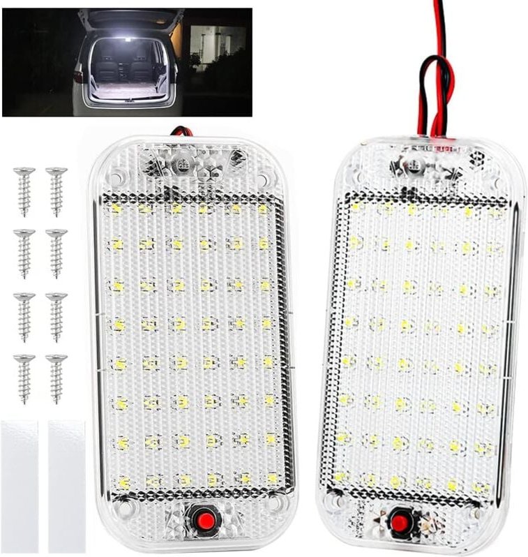 Qiedie - LED-Auto-Innenbeleuchtung, 2 Stück, 48 LEDs, 12 v – 85 v, Auto-Innenlichtschalter, LED-Auto-Innenbeleuchtung, u...