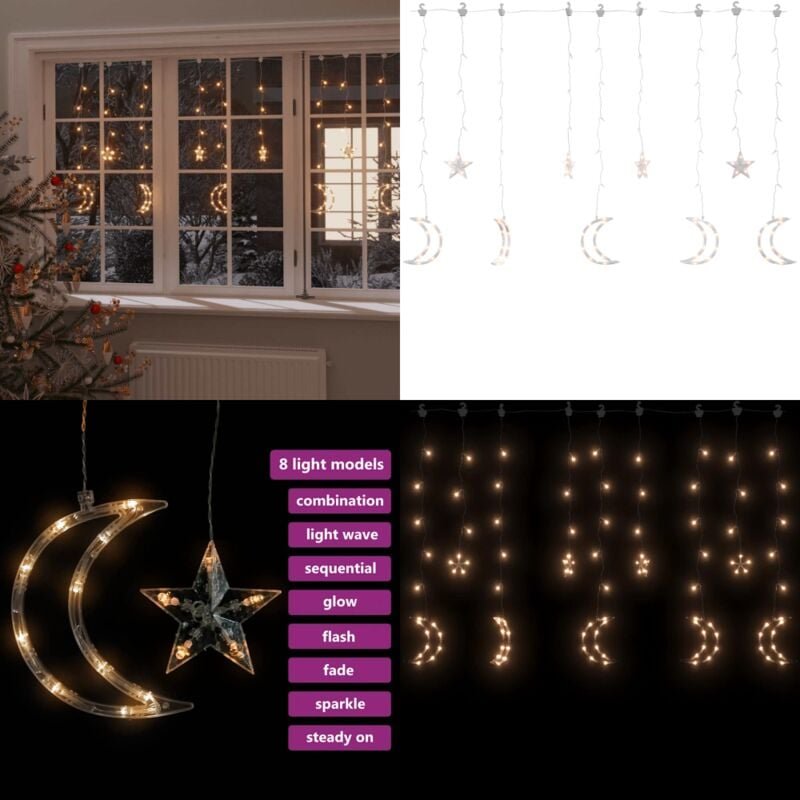 Lichterketten Stern und Mond Fernbedienung 345 LEDs Warmweiß - Weihnachtsdeko - Lichterkette - Sterne - Monde - Outdoor ...