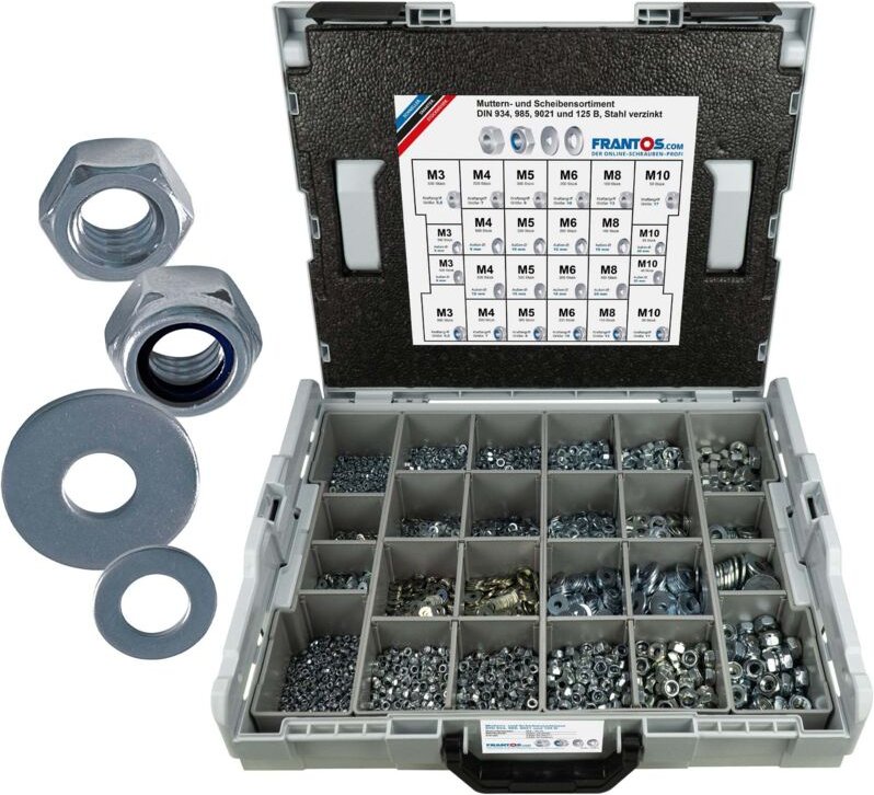 FRANTOS L-BOXX 6590 tlg. Muttern & Scheiben Sortiment (Stahl verzinkt)