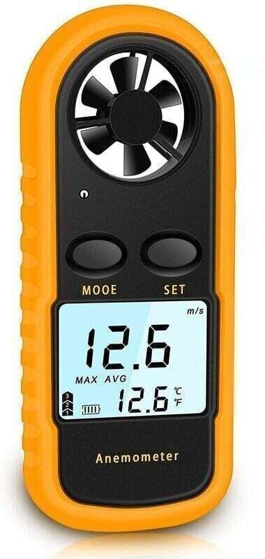 Tragbares Anemometer, hochpräzises digitales Anemometer (± 5 %) mit LCD-Hintergrundbeleuchtung, Handanemometer für den A...