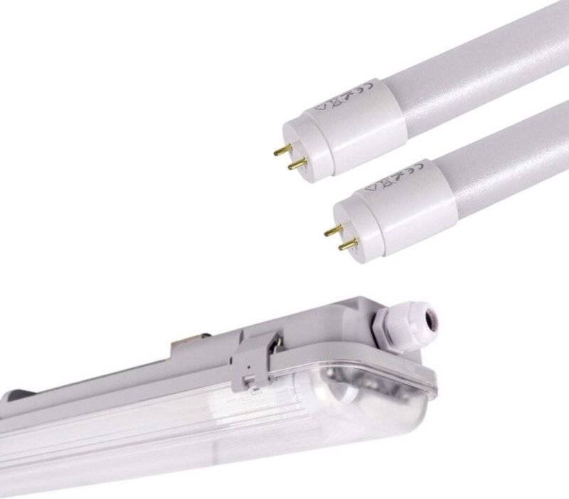 Kit Doppelte Feuchtraumleuchte 120cm + 2 led Röhren T8 - 18W -