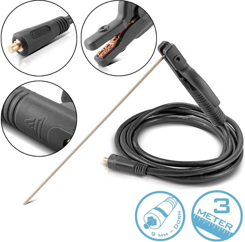 STAHLWERK MMA ARC Elektrodenhalter 200 A mit 3 m Schweißkabel 25 mm² 9 mm Dorn