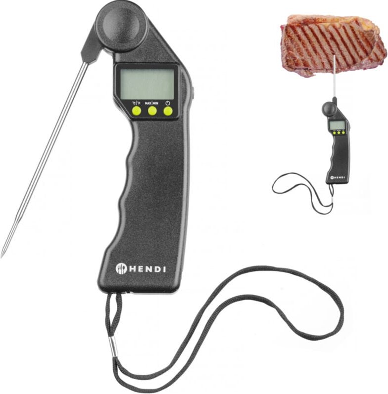 Hendi - Digitales Thermometer mit klappbarer Sonde, Schwarz, 160x55x(H)20mm