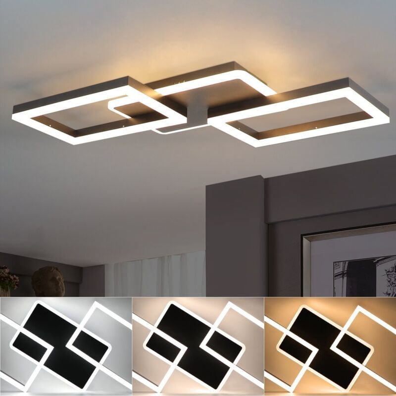 Deckenlampe led Deckenleuchte Wohnzimmer - 48W Wohnzimmerlampe Dimmbar Modern Design Schlafzimmerlampe Schwarz mit Fernb...