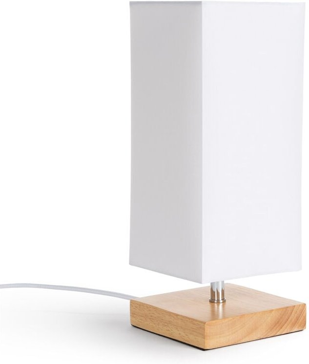 Tischlampe aus Holz und Stoff Haarle Weiß