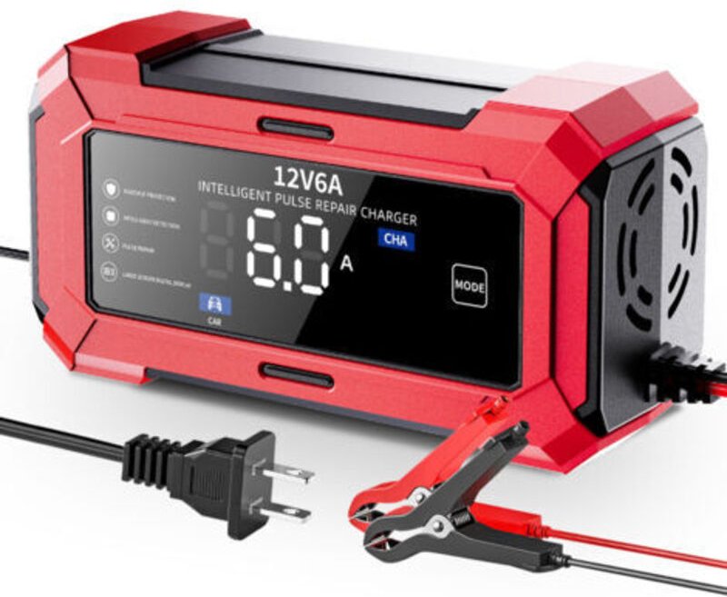 12V 6A Rotes 12V Autobatterieladegerät (12V 6A), Motorradbatterieladegerät (14,6V), 12V Lithium-Eisenphosphat-Batteriela...