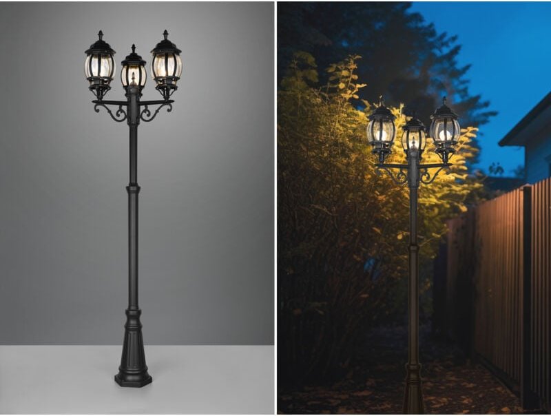 Mastleuchte elvo Laterne 3-flammig Aluminium Schwarz, Höhe 240cm