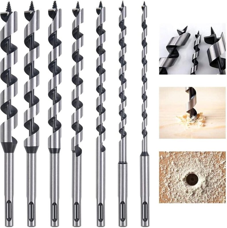 Spiralbohrer für Holz, 7-teiliges SDS-Plus-Holzbohrer-Set aus Kohlenstoffstahl, Spirallochschneider, Holzbearbeitungswer...