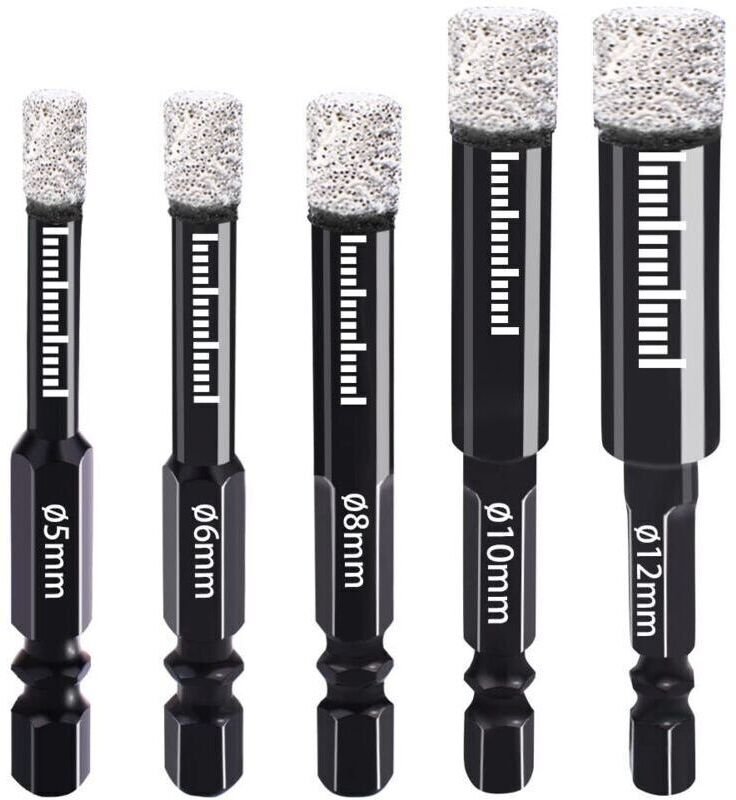 Brocas de diamante de 5 mm, 6 mm, 8 mm, 10 mm y 12 mm con vástago hexagonal para cerámica, granito, vidrio, porcelana, a...