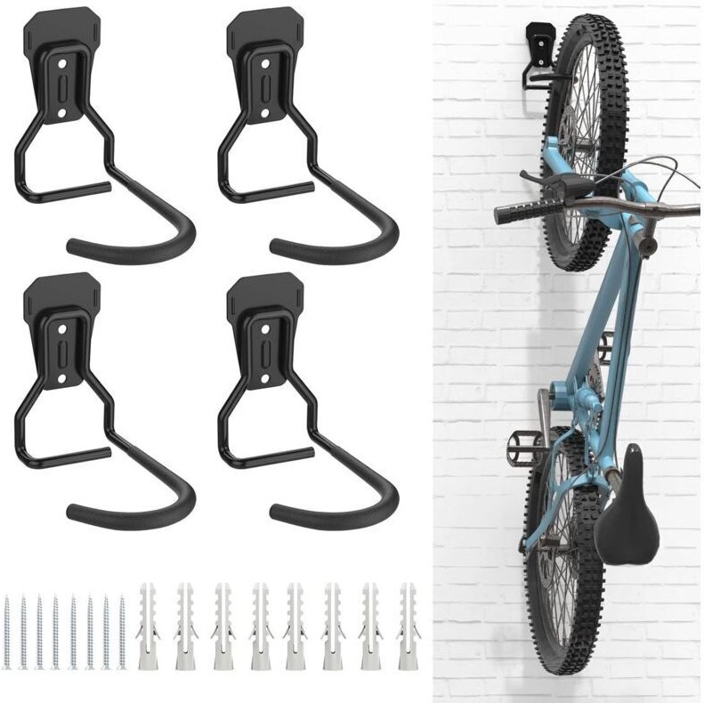 Ineasicer 4er-Set Fahrradhaken, robuste, L-förmige Wandhalterung aus Eisen, praktischer vertikaler Fahrradhalter für Gar...