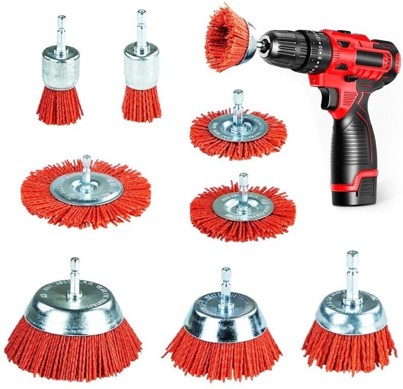 Set mit 8 Nylon-Bohrbürsten – Nylonbürste mit 1/4"-Sechskantschaft – 8 Größen – Schleifende Nylon-Drahtbürsten zum Entfe...