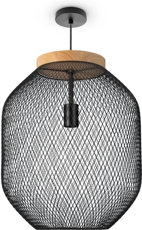 Pendelleuchte Esszimmerlampe Korblampen Metall Hängelampe Küche Industrie E27 Pendelleuchte - Typ 3, Schwarz-Holz(Ø40cm)...