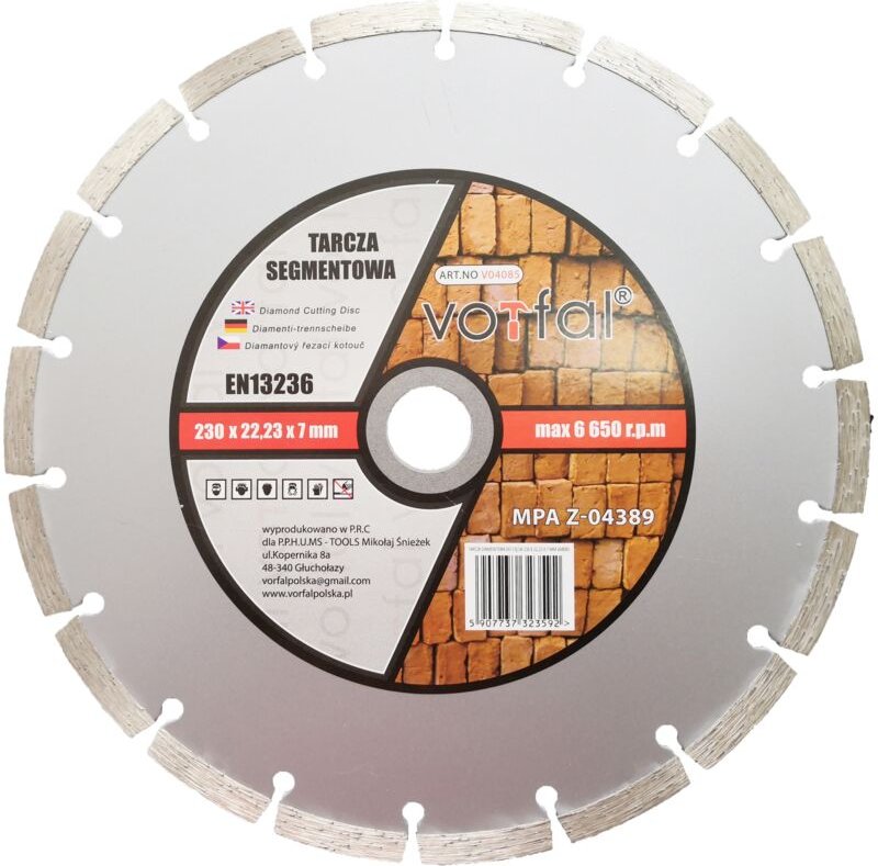 Segment-Diamantblatt für Betonsteine 230 mm x 22 mm