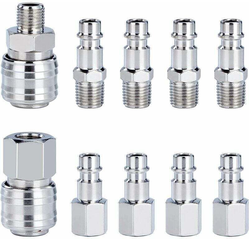 1/4" BSP Schnellkupplungs-Kompressoranschluss, Druckluft-Kupplungsset, Schlauchanschlüsse, Stecker und Buchse, 10-teilig