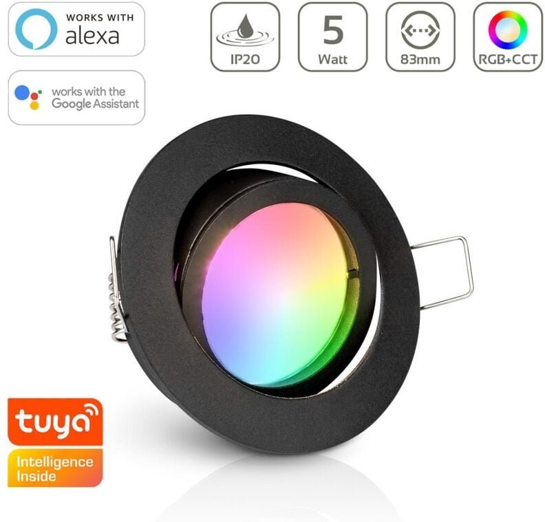 Einbauspot IP20 rund schwenkbar Bajonettverschluss - Farbe: Schwarz - LED Leuchtmittel: GU10 5W RGB+CCT Smart Tuya