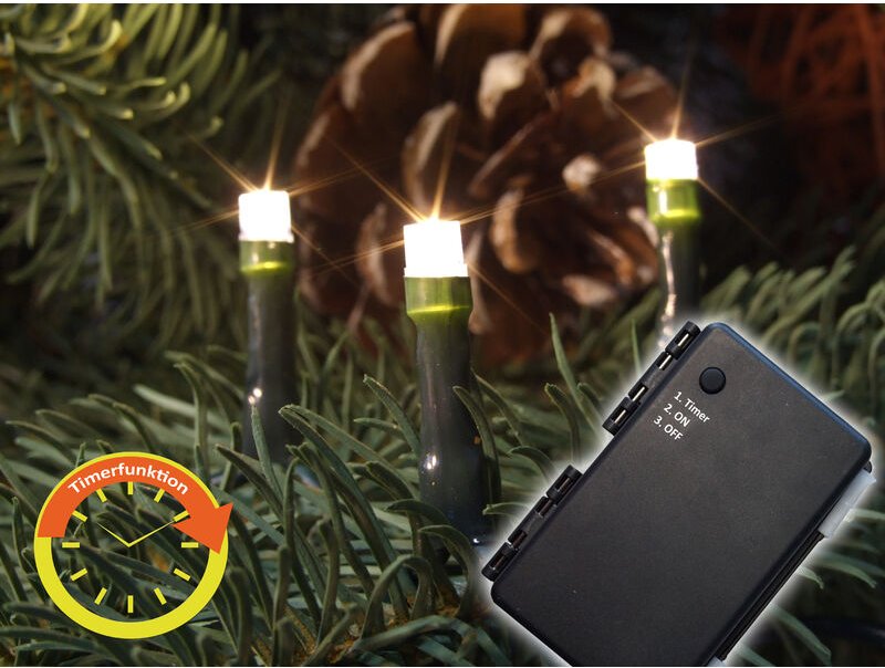 Thumbnail - F-h-s International - LED-Batterie-Kette außen 120er warmweiß mit Timer für 3 x aa