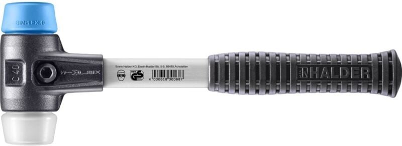 SIMPLEX-Schonhammer, TPE-soft / Superplastik mit verstärktem Tempergussgehäuse und Fiberglasstiel D=40 mm 3717.040