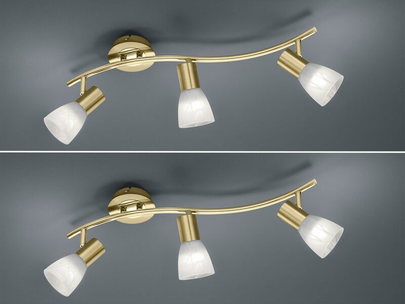 2er set led Deckenstrahler Messing 3-flammig mit Glasschirmen, Breite 55cm