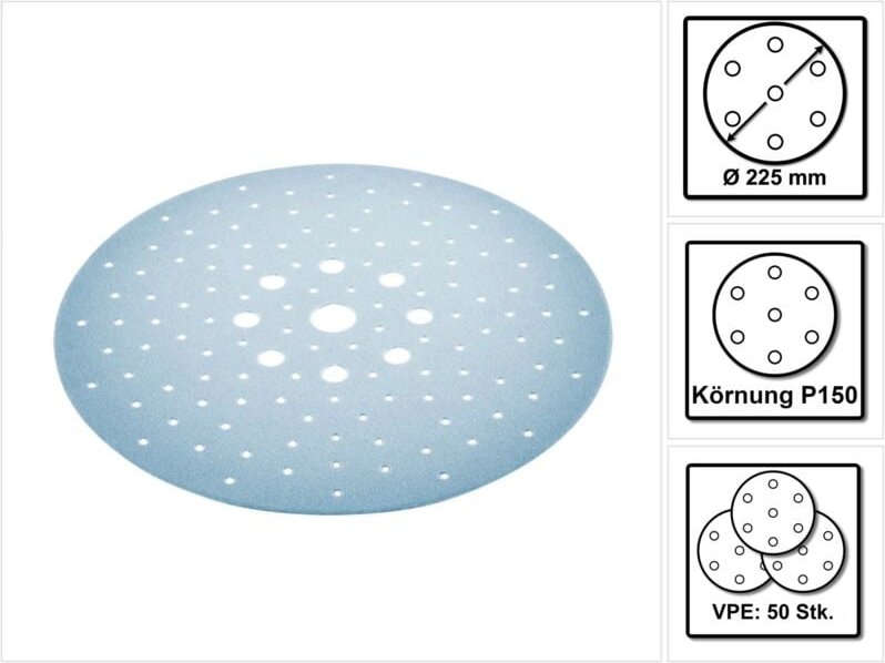 Stf D225/128 Schleifscheibe Granat P150 225 mm 50 Stk. ( 2x 205659 ) für Langhalsschleifer planex - Festool