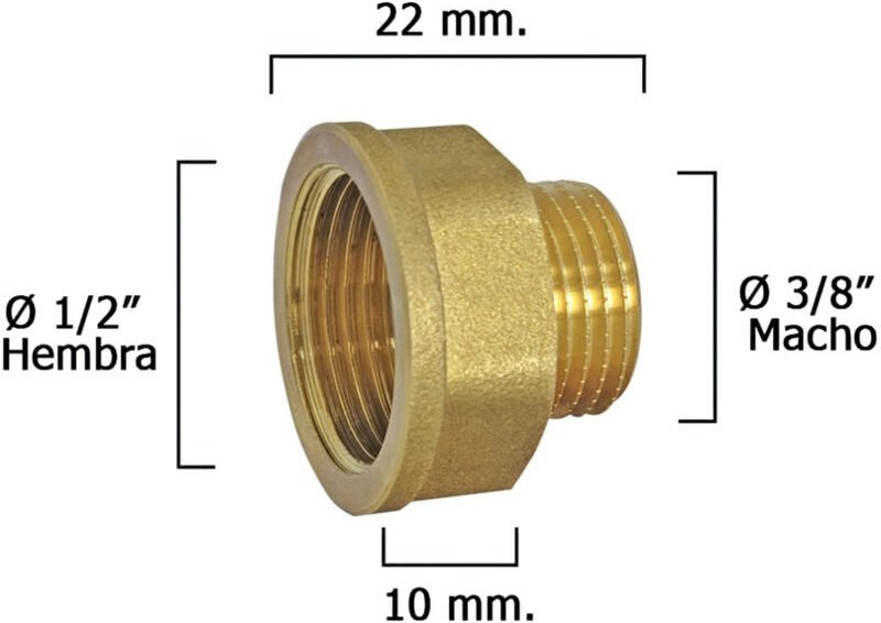 Sechskantverlängerung, poliert, Reduzierung 3/8 männlich - 1/2 weiblich x M10